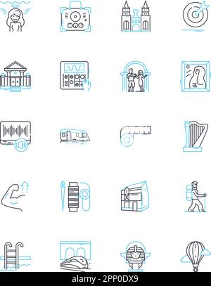 Tech Talks linear icons set. Innovations, Experts, Technology, Ideas, Solutions, Trends, Gadgets line vector and concept signs. Future,Inspiration Stock Vector