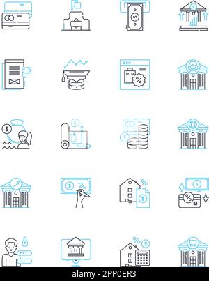 Mtary institutions linear icons set. University, College, Academy, Institution, School, Conservatory, Seminary line vector and concept signs Stock Vector