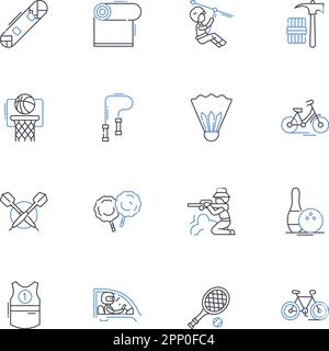 Water sports line icons collection. Surfing, Kayaking, Paddleboarding, Scuba diving, Snorkeling, Rafting, Flyboarding vector and linear illustration Stock Vector