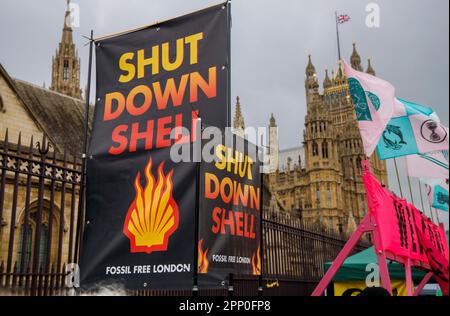 London, UK. 21st Apr, 2023. Members of Extinction Rebellion demonstrate in Parliament Square. They are highlighting the Climate Crisis and the ineffectiveness of the Government to do anything about it. ‘The Big One' runs from 21-24 April and is expected to attrract 30,000 people.They are demanding that the UK Government stop all fossil fuel seaches immediately. Credit: Karl Black/Alamy Live News Stock Photo