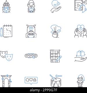 Proficiency skills line icons collection. Fluency, Expertise, Mastery, Competency, Aptitude, Dexterity, Efficiency vector and linear illustration Stock Vector