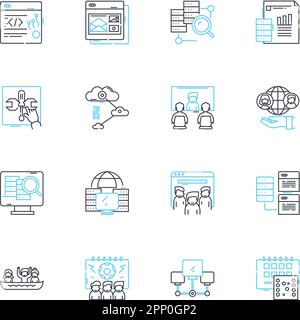 Interacting linear icons set. Communicating, Engaging, Collaborating, Relating, Socializing, Connecting, Nerking line vector and concept signs Stock Vector