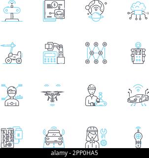Computer Science linear icons set. Algorithm, Binary, Compiler, Cybersecurity, Database, Debugging, Encryption line vector and concept signs. Firmware Stock Vector