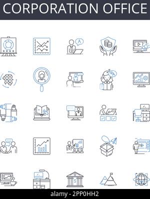 Corporation office line icons collection. Encryption, Firewall, Malware, Phishing, Authentication, Breach, Passwords vector and linear illustration Stock Vector