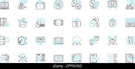 Cybersecurity linear icons set. Encryption, Firewall, Biometrics, Malware, Phishing, Hacking, Backdoor line vector and concept signs. Espionage Stock Vector