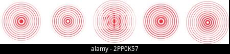 Circle red earthquake icon set. Round vibration graphic or red alert radar. Vector isolated illustration Stock Vector