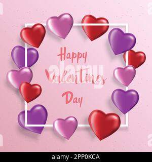 Valentines Day background with realistic heart-shaped balloons. Greeting card, invitation or banner template Stock Vector
