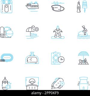 Social launch linear icons set. Buzz, Launchpad, Viral, Nerking, Influence, Engagement, Momentum line vector and concept signs. Exposure,Amplify Stock Vector