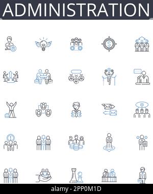 Administration line icons collection. Management, Governance, Control, Supervision, Authority, Direction, Regulation vector and linear illustration Stock Vector