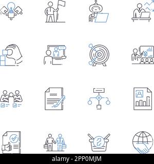 Performance measurement line icons collection. Benchmarking, Metrics, Scorecard, Evaluation, Analytics, Assessment, Indicators vector and linear Stock Vector