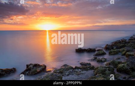 Sunset over the Gulf of Mexico from Caspersen Beach in Venice Florida USA Stock Photo