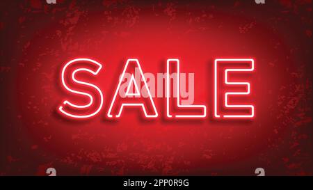 Sale glowing neon sign. Light vector on red background for your advertise, discounts and business. Stock Vector