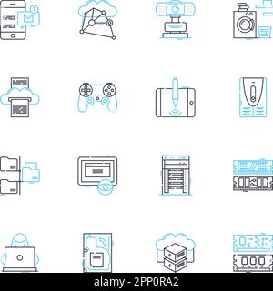 Compnts linear icons set. Processor, Motherboard, Graphics, Memory, Storage, Power, Cooling line vector and concept signs. Sound,Nerk,Input outline Stock Vector