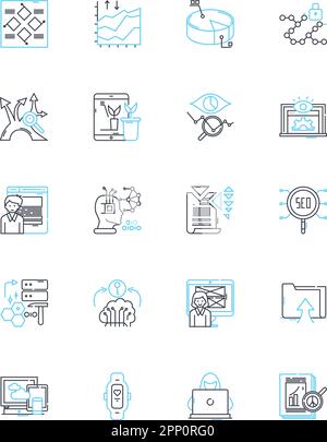 Information governance linear icons set. Compliance, Security, Risk, Governance, Records, Auditing, Storage line vector and concept signs. Policy Stock Vector