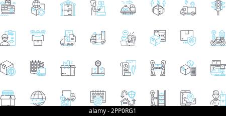 Freight transport linear icons set. Cargo, Logistics, Shipment, Transport, Delivery, Haulage, Container line vector and concept signs. Import,Export Stock Vector