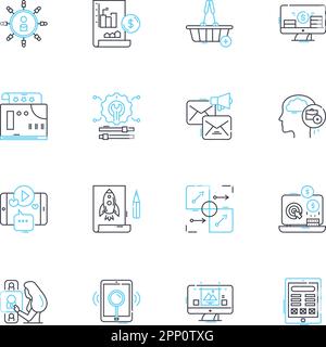 Promotional campaign linear icons set. Branding, Advertising, Marketing, Promotion, Contest, Giveaway, Sweepstakes line vector and concept signs Stock Vector