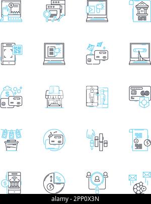 Business intelligence linear icons set. Analytics, Dashboards, Insights, Big data, Visualization, Metrics, Reporting line vector and concept signs Stock Vector