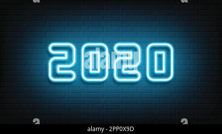 Happy New Year neon design. 2020 neon text. Neon 2020 new year sign. Vector Illustration. Stock Vector