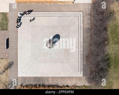 Aerial view of Nuclear Energy sculpture by Henry Moore Stock Photo
