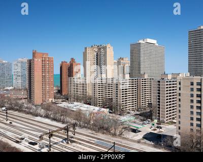 Highrise residential buildings along Lake Michigan in Hyde Park Stock Photo