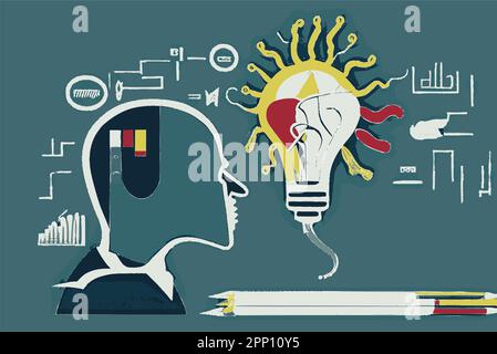 Business concept vector image. Thinking process from idea to implementation. Stock Vector