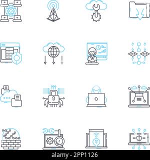 Data technology linear icons set. Analytics, Warehousing, Integration, Visualization, Mining, Cleansing, Architecture line vector and concept signs Stock Vector