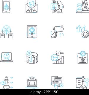 Follow line icons, signs set, vector. Follow outline concept ...