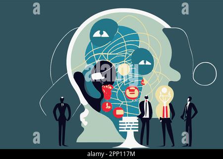 Business concept vector image. Thinking process from idea to implementation. Stock Vector