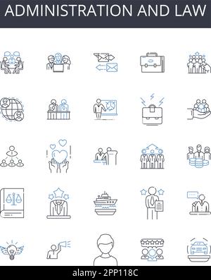 Administration and law line icons collection. Jewelry, Scarves, Handbags, Hats, Sunglasses, Watches, Keychains vector and linear illustration. Ph Stock Vector