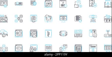 Internet security linear icons set. Firewall, Encryption, Malware, Phishing, Spam, Antivirus, Identity line vector and concept signs. Password,Hackers Stock Vector