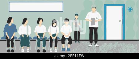 Patients waiting in line at the doctor's office vector illustration Stock Vector