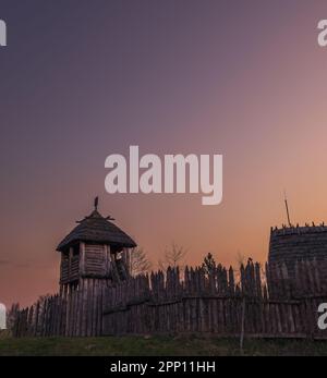medieval stronghold reconstruction at night Stock Photo - Alamy