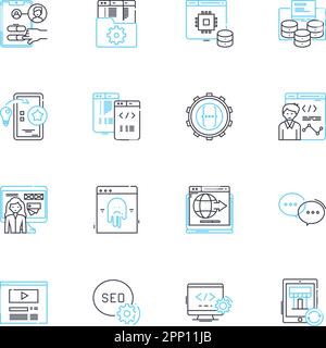 Email design linear icons set. Typography, Layout, Graphics, Branding, Template, Responsive, Mobile-friendly line vector and concept signs. Call-to Stock Vector