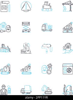 Developers linear icons set. Code, Programming, Debugging, Collaboration, Innovation, Persistence, Software line vector and concept signs. Database Stock Vector