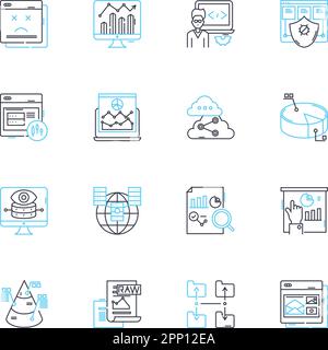 Performance evaluation linear icons set. Metrics, Appraisal, Evaluation, Feedback, Productivity, Efficiency, Assessment line vector and concept signs Stock Vector