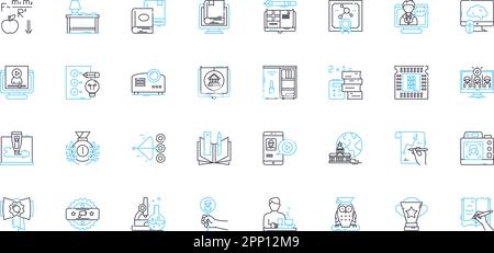 Advanced learning linear icons set. Mastery, Expertise, Adeptness ...
