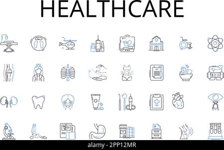 Healthcare line icons collection. Medical services, Healthcare services, Clinical care, Treatment options, Health management, Wellness programs Stock Vector