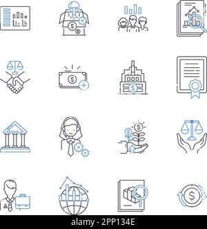 Financial center line icons collection. Exchange, Trading, Investments, Stocks, Bonds, Securities, Portfolio vector and linear illustration. Asset Stock Vector