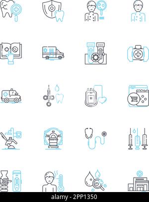 Internal medicine linear icons set. Diagnosis, Treatment, Expertise, Consultation, Immunizations, Specialist, Prevention line vector and concept signs Stock Vector