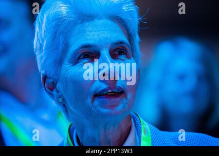 Berlin, Germany. 21st Apr, 2023. Marie-Agnes Strack-Zimmermann (FPD), Chairwoman of the Defense Committee, attends the FDP federal party conference. One of the items on the agenda is the election of the new party leadership. Credit: Christoph Soeder/dpa/Alamy Live News Stock Photo