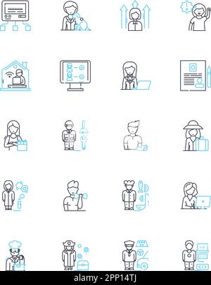 Collaborations linear icons set. Coalition, Partnership, Alliance, Teamwork, Synergy, Cooperation, Association line vector and concept signs. Unity Stock Vector