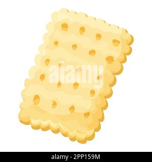 Cracker cookie biscuit snack in cartoon style isolated on white background. Crunchy lunch, salty food. Vector illustration Stock Vector
