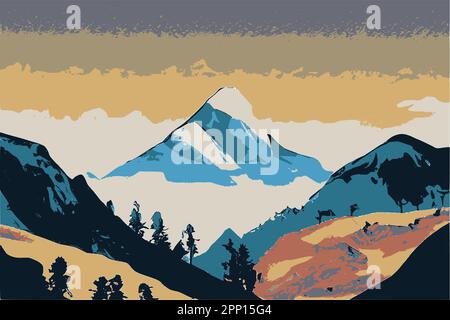 Watercolor mountain landscape vector image. Stock Vector