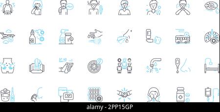 Malware prevention linear icons set. Firewall, Antivirus, Encryption, Patching, Detection, Sandbox, Phishing line vector and concept signs. Ransomware Stock Vector