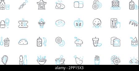 Boulangerie linear icons set. Croissant, Baguette, Patisserie, Tartelette, Pain, Chocolatine, ?clair line vector and concept signs. Cousant,Macaron Stock Vector