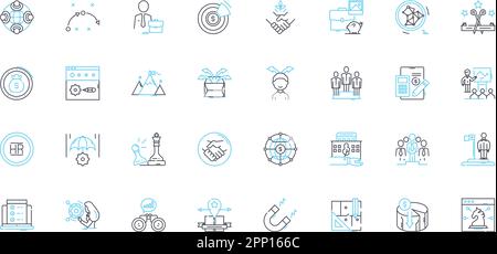 Takeover linear icons set. Buyout, Acquisition, Merger, Control, Dominance, Conquest, Annexation line vector and concept signs. Supremacy,Subjugation Stock Vector