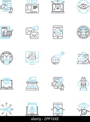Market forecasting linear icons set. Prediction, Analysis, Trend, Estimate, Projection, Forecast, Analytics line vector and concept signs. Futuristic Stock Vector