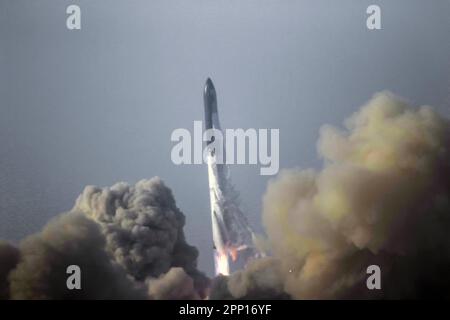 Boca Chica, United States. 20th Apr, 2023. Space X Starship lifts off for its first launch from Starbase in Boca Chica, Texas, on Thursday, April 20, 2023. Starship experienced a rapid unscheduled disassembly. Photo by Thom Baur/UPI Credit: UPI/Alamy Live News Stock Photo