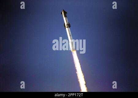 Boca Chica, United States. 20th Apr, 2023. Space X Starship lifts off for its first launch from Starbase in Boca Chica, Texas, on Thursday, April 20, 2023. Starship experienced a rapid unscheduled disassembly. Photo by Thom Baur/UPI Credit: UPI/Alamy Live News Stock Photo