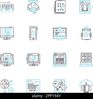 Email design linear icons set. Typography, Layout, Branding, Template, Responsive, Header, Footer line vector and concept signs. Call-to-action,Images Stock Vector